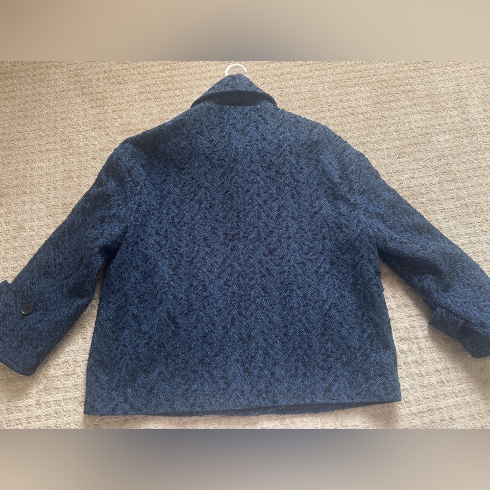 Banana Republic Blue Textured Crop Jacket Buckle Collar Womens L - Picture 11 of 13